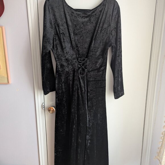 VINTAGE GOTH 90s crushed velvet black maxi dress - Picture 2 of 3